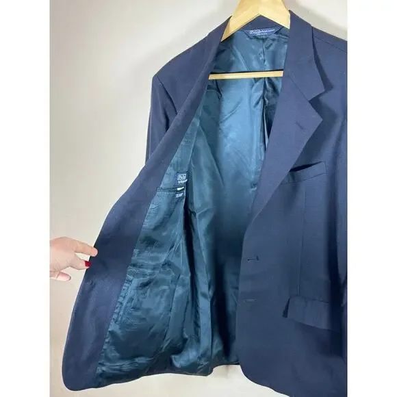 Polo Ralph Lauren Made in USA 100% Worsted Wool Navy Blazer Gold Buttons VTG 20